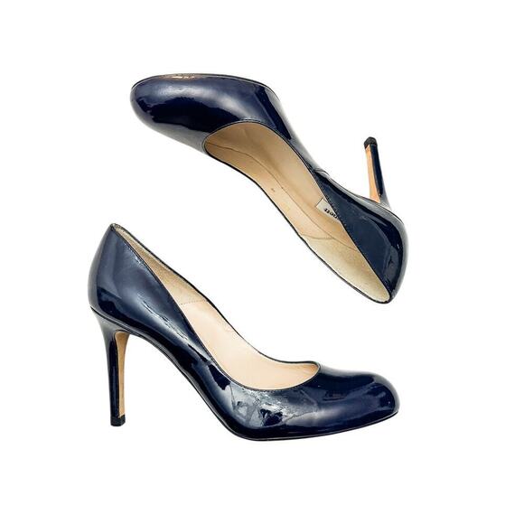 LK Bennett London Navy Blue Patent Leather Stiletto Heel Round Toe Pump Size 38 - Picture 6 of 6